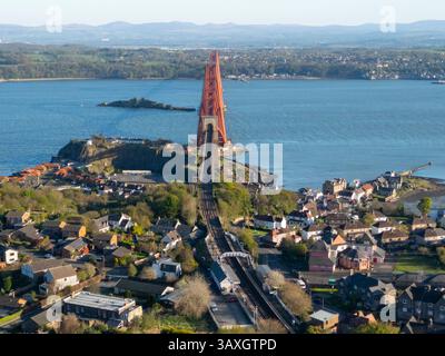 Aerial view of North Queensferry and Forth bridge, in Fife, Scotland, UK Stock Photo