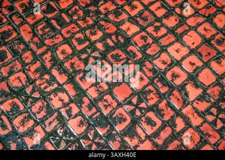 Vintage red and orange floor tiles -  abstract interior home design - texture - background Stock Photo