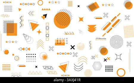 A set of geometric shapes. Memphis design, web retro items, antique, advertising, commercial banner, poster, post, billboard, sale. Collect geometric Stock Vector