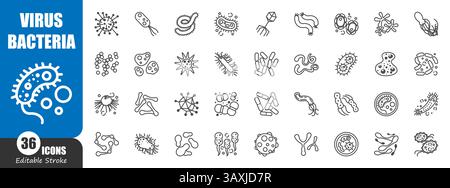 Virus and Bacteria . Medical outline icon . Editable stroke . Vector . Stock Vector