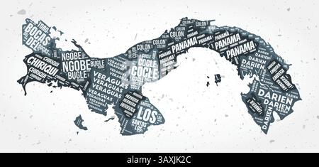 Panama regions word clouds. Country shape on textured background. Panama design in typographic style. Creative vector illustration. Stock Vector