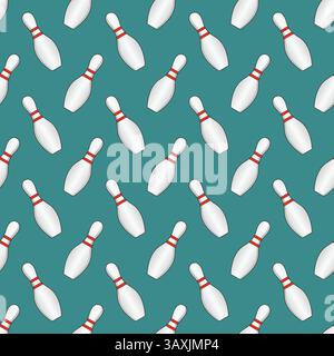 Vector striped bowling pins seamless pattern isolated on green background Stock Vector