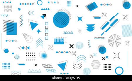 A set of geometric shapes. Memphis design, web retro items, antique, advertising, commercial banner, poster, post, billboard, sale. Collect geometric Stock Vector