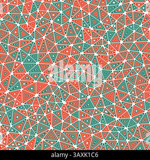 Geometric pattern. Compact triangles size. Multiple repeated inner triangles. Multicolored style. Repeatable pattern. Awesome vector tiles. Stock Vector