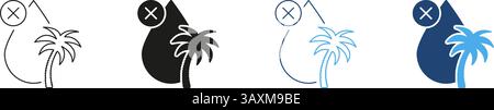 Palm Oil Ban Line and Silhouette Icon Set With Prohibition Symbol. Environmental Awareness and Sustainability Issues. Palm Oil Prohibited. Editable Stock Vector