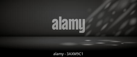 Dark studio room with sun rays. Limbo light background. Abstract 3d bg with empty space for advertising text. Vector mockup illustration Stock Vector