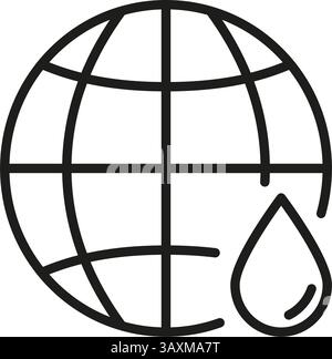 Global Water Conservation Line Icon. Earth And Water Drop Outline Symbol. Environmental Protection And Sustainability Concept. Editable Stroke Stock Vector
