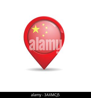 Realistic China flag with map pin vector illustration Stock Vector