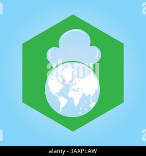 Cuisine Global Green with World Map Vector Store Logo Design Gradient Blue Color New Design, Kitchen Logo Vector Art Stock Vector