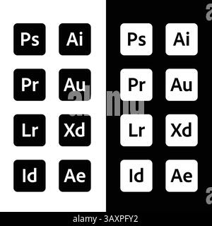 Adobe applications. Flat, color, set of Adobe applications. Vector logos. Stock Vector