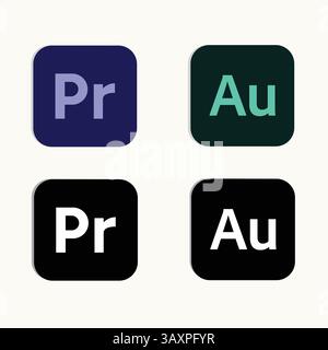 Adobe applications, Adobe Premiere Pro, Audition, Black and white, Vector Stock Vector