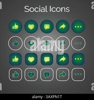 Green Theme Set of generic social media user interface icons. Like, comment, share and save icons. Social media flat icon. Vector Stock Vector