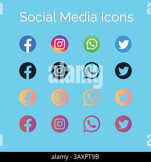 Social Media iocns Black Golden and purple Gradient with blue background, Vector icons Stock Vector