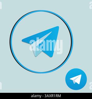 Blue telegram icons. Social media logo. Line art and flat style isolated on a white background Stock Vector