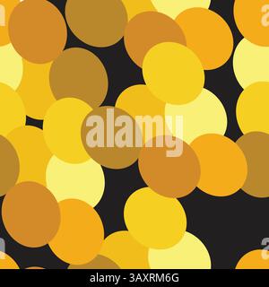Seamless pattern with yellow circles on black background. Vector illustration. Stock Vector