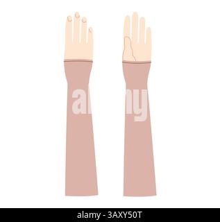 Gauntlets Gloves Elbow length crean tan cartoon Fashion hand accessory clothing technical illustration garment. Vector front palm back view for Men, women, unisex style flat template CAD mockup sketch Stock Vector