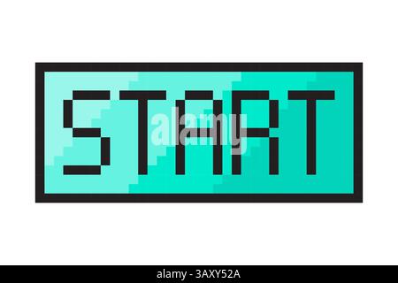 Start icon pixel. Cyan gradient button. Bold start text. Vector retro interface. Stock Vector