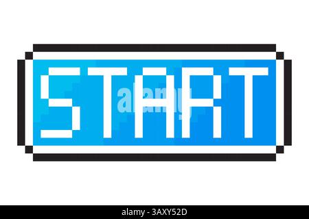 Start button icon. Pixel start text. Blue gradient background. Vector retro symbol. Stock Vector