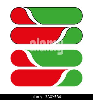 Rounded button shape. Red green switch. Colorful toggle form. Vector interface symbol. Stock Vector
