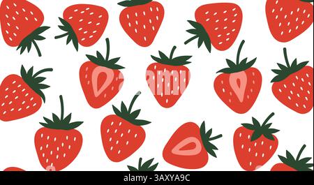 Cute Strawberry Illustration Cluster on White Background Stock Vector