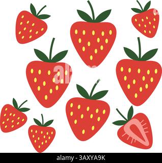 Seamless Red Strawberry Pattern with Mixed Orientations Stock Vector