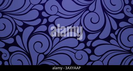 Seamless pattern with swirls in violet colors dark blue backgrounds for wallpaper in the style of baroque seamless, Fashionable modern wallpaper Stock Vector