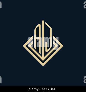 Initials AJ logo rhombus lines shape style, luxury modern real estate logo design vector graphic Stock Vector