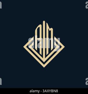Initials AM logo rhombus lines shape style, luxury modern real estate logo design vector graphic Stock Vector