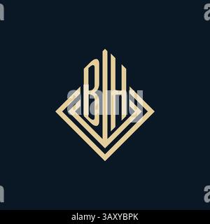 Initials BH logo rhombus lines shape style, luxury modern real estate logo design vector graphic Stock Vector