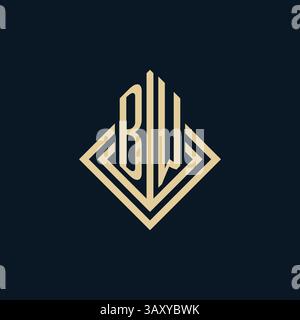 Initials BW logo rhombus lines shape style, luxury modern real estate logo design vector graphic Stock Vector