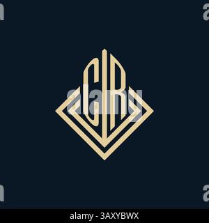Initials CR logo rhombus lines shape style, luxury modern real estate logo design vector graphic Stock Vector