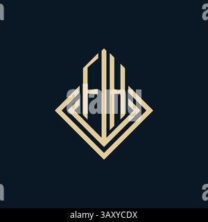 Initials FH logo rhombus lines shape style, luxury modern real estate logo design vector graphic Stock Vector