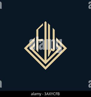 Initials FW logo rhombus lines shape style, luxury modern real estate logo design vector graphic Stock Vector