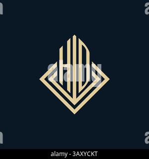 Initials HD logo rhombus lines shape style, luxury modern real estate logo design vector graphic Stock Vector
