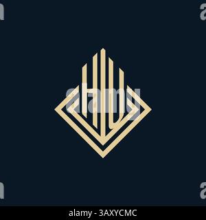 Initials HU logo rhombus lines shape style, luxury modern real estate logo design vector graphic Stock Vector