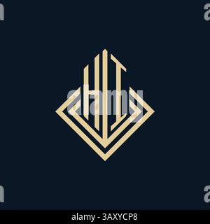 Initials HI logo rhombus lines shape style, luxury modern real estate logo design vector graphic Stock Vector