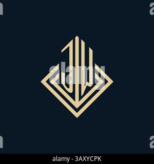 Initials JW logo rhombus lines shape style, luxury modern real estate logo design vector graphic Stock Vector