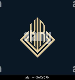 Initials KR logo rhombus lines shape style, luxury modern real estate logo design vector graphic Stock Vector