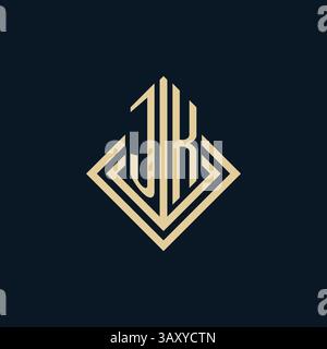 Initials JK logo rhombus lines shape style, luxury modern real estate logo design vector graphic Stock Vector