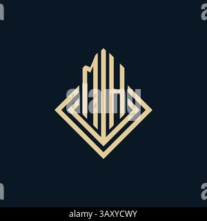 Initials MH logo rhombus lines shape style, luxury modern real estate logo design vector graphic Stock Vector
