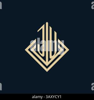 Initials JU logo rhombus lines shape style, luxury modern real estate logo design vector graphic Stock Vector
