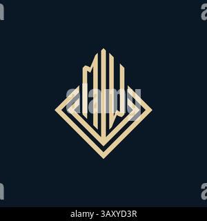 Initials MW logo rhombus lines shape style, luxury modern real estate logo design vector graphic Stock Vector