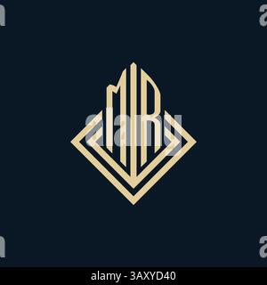 Initials MR logo rhombus lines shape style, luxury modern real estate logo design vector graphic Stock Vector