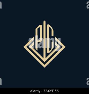 Initials PC logo rhombus lines shape style, luxury modern real estate logo design vector graphic Stock Vector