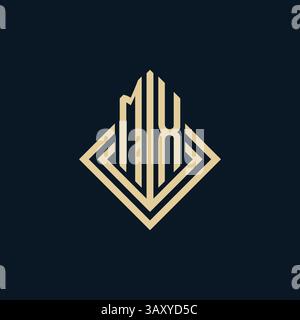 Initials MX logo rhombus lines shape style, luxury modern real estate logo design vector graphic Stock Vector
