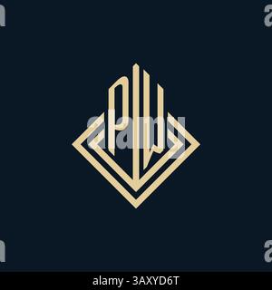 Initials PW logo rhombus lines shape style, luxury modern real estate logo design vector graphic Stock Vector