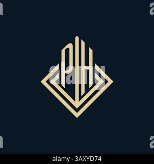 Initials PH logo rhombus lines shape style, luxury modern real estate logo design vector graphic Stock Vector