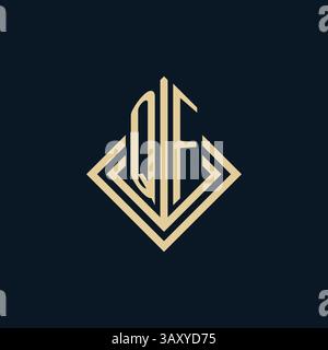 Initials QF logo rhombus lines shape style, luxury modern real estate logo design vector graphic Stock Vector