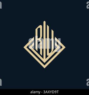 Initials RU logo rhombus lines shape style, luxury modern real estate logo design vector graphic Stock Vector