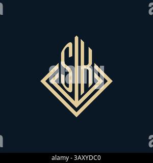 Initials SK logo rhombus lines shape style, luxury modern real estate logo design vector graphic Stock Vector